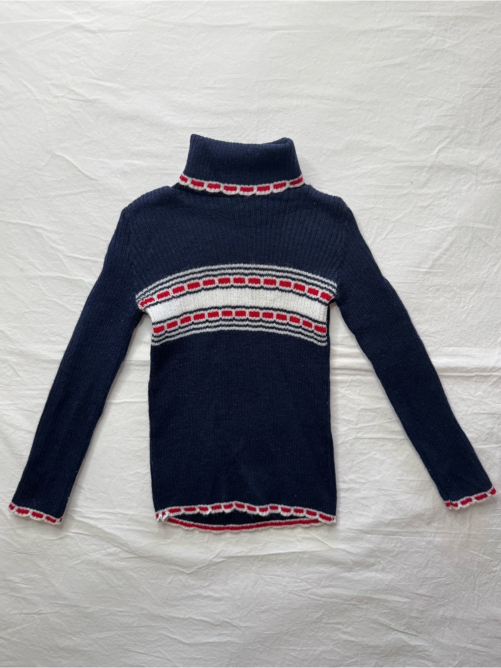No tag - Baby Navy Turtleneck Sweater with Red & White Stripe Detail